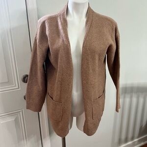 Tan Knit Open Front Cardigan Sweater